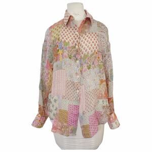 DIEUTHANH Haute Couture Patchwork Print Top Size L Oversized Button Down Blouse